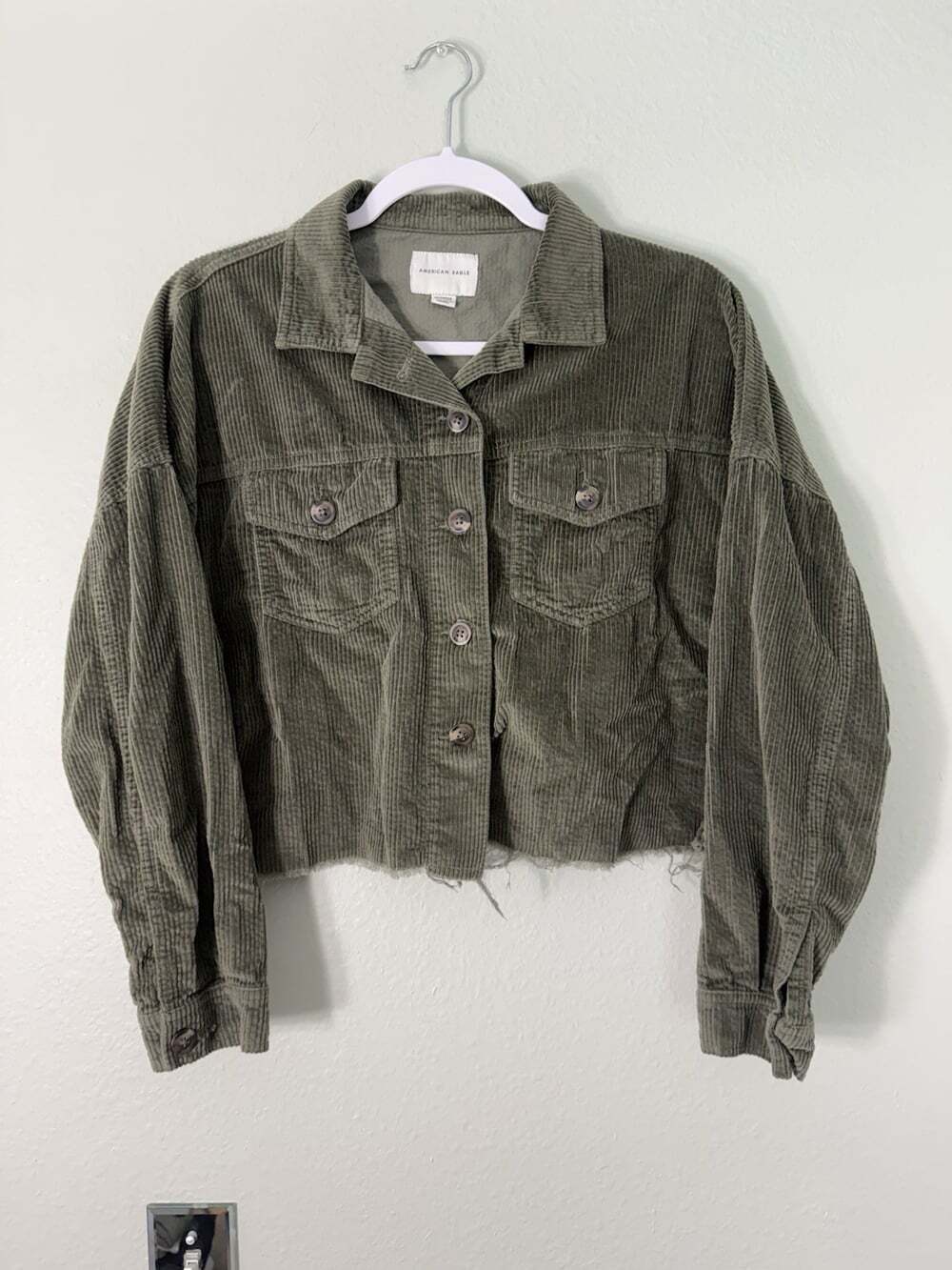 American Eagle Cropped Corduroy Olive Jacket - Women’s Size XS